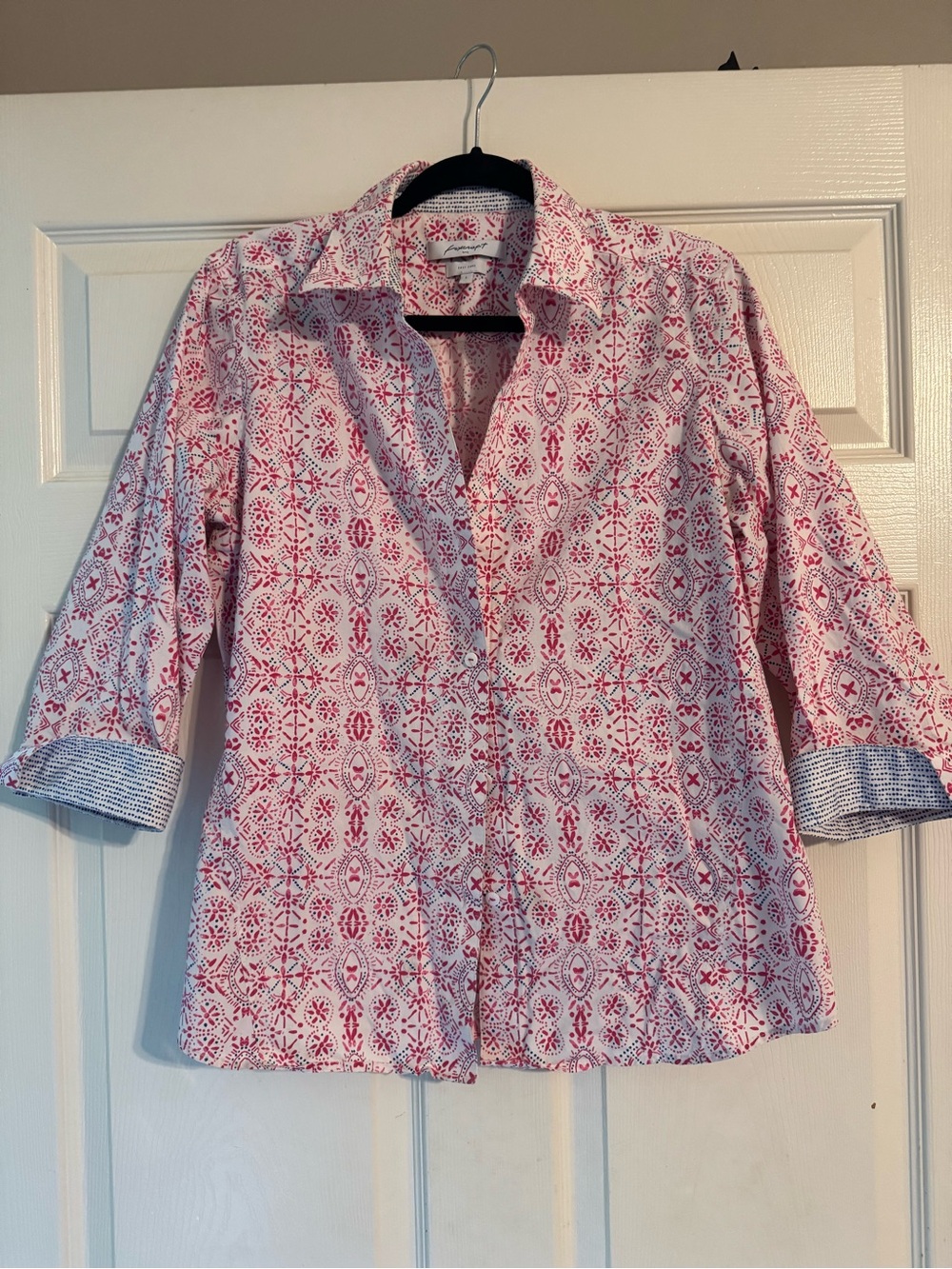 Foxcroft Pink and White Printed Button-Down Shirt